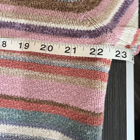 Vintage Y2K Pastel Pink and Silver Striped Multicolor Turtleneck Tiara Sweater - Picture 12 of 14